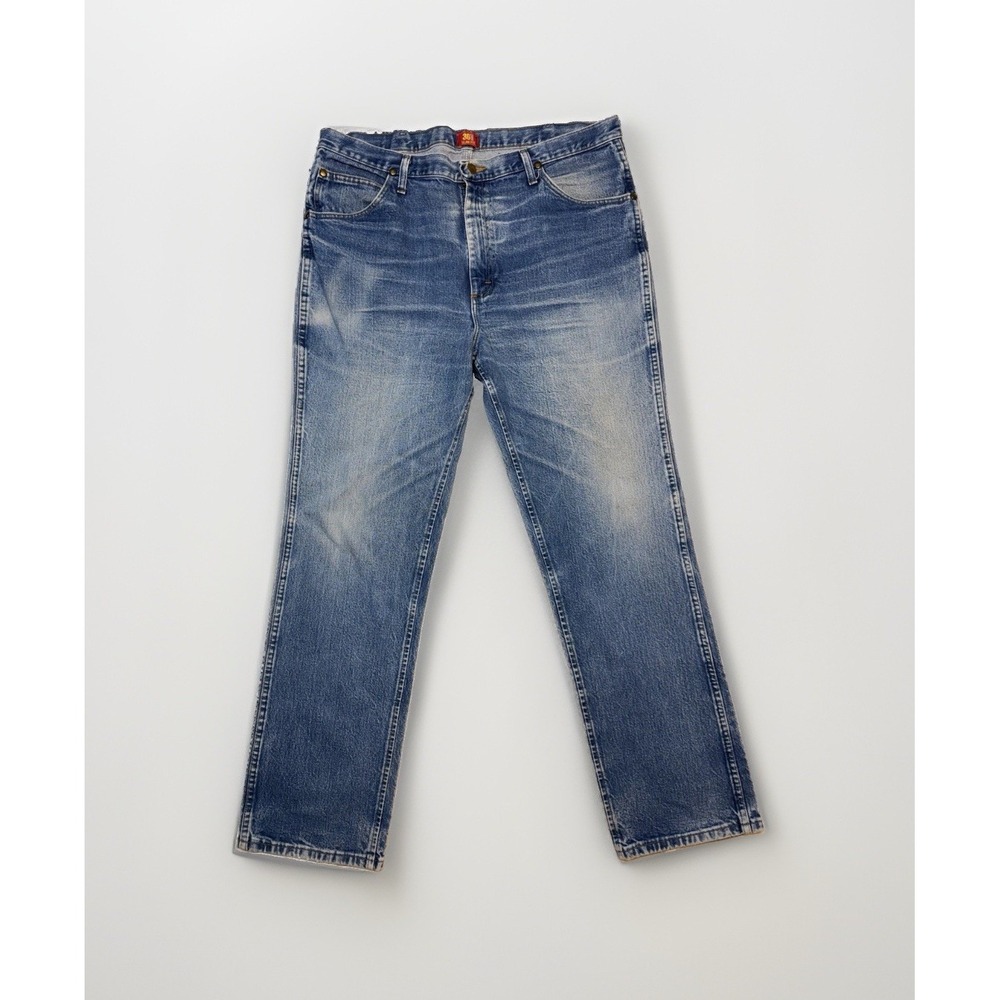 Wrangler Premium Performance Cowboy Cut Slim Fit Distressed Blue 40x34 Worn In